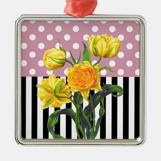 yellow tulip polka dot pattern metal ornament