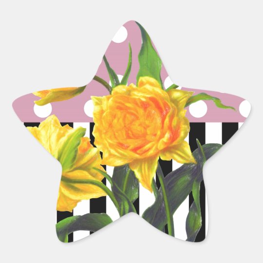 yellow tulip polka dot pattern star sticker