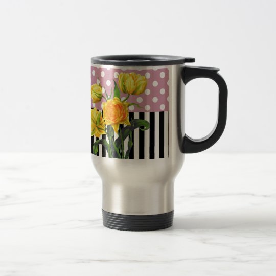 yellow tulip polka dot pattern travel mug