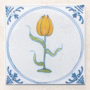 Yellow Tulip Vintage Delft Art Glass Coaster