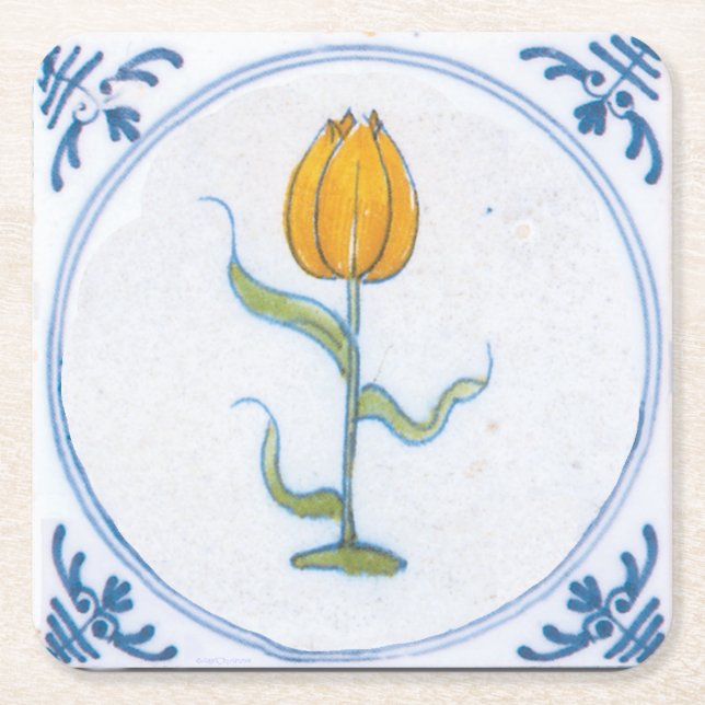 Yellow Tulip Vintage Delft Art  Paper Coaster (Front)
