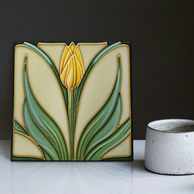 Yellow Tulip Wall Decor Art Nouveau Art Deco Tile (Creator Uploaded)