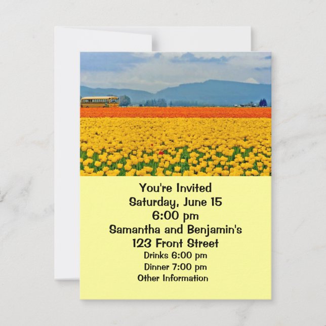 Yellow Tulips and School Bus Invitation (Front)