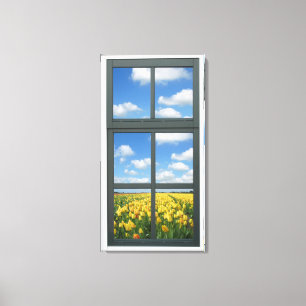 Yellow Tulips Faux Window View Canvas Print