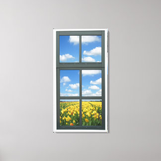 Yellow Tulips Faux Window View Canvas Print