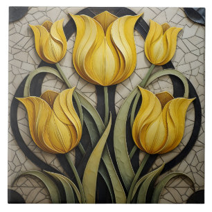 Yellow Tulips Floral Art Nouveau Inspired Nature Tile