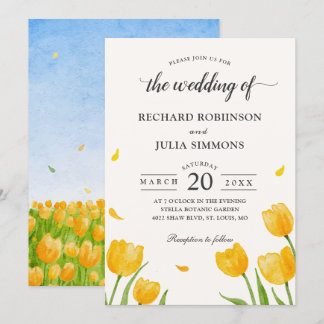 Yellow Tulips Floral Botanical Watercolor Wedding Invitation