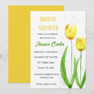 Yellow Tulips Floral Watercolor Bridal Shower Invitation