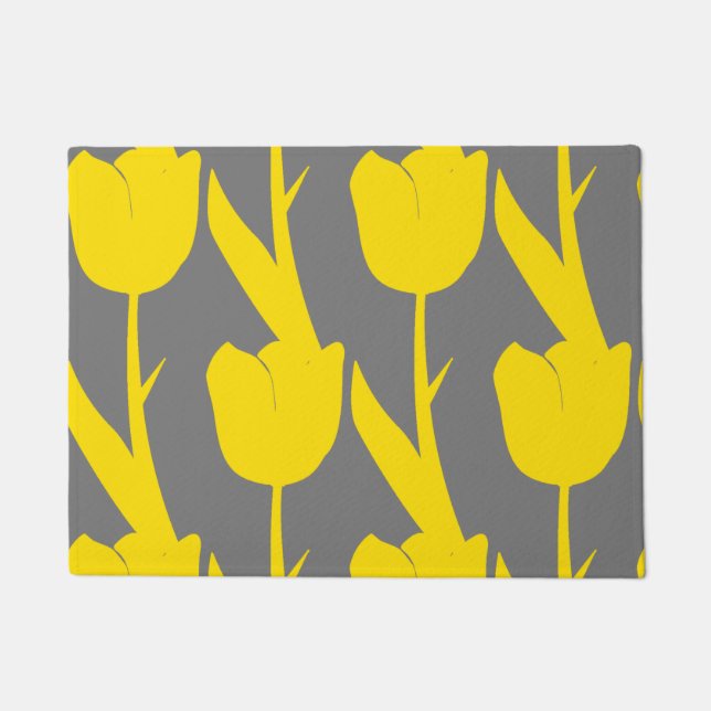 Yellow Tulips Gold Floral Flowers Patterns Grey Doormat (Front)