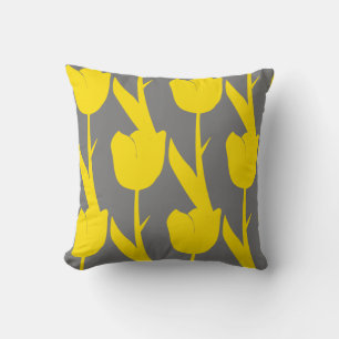 Yellow Tulips Gold Floral Flowers Patterns Grey Throw Pillow