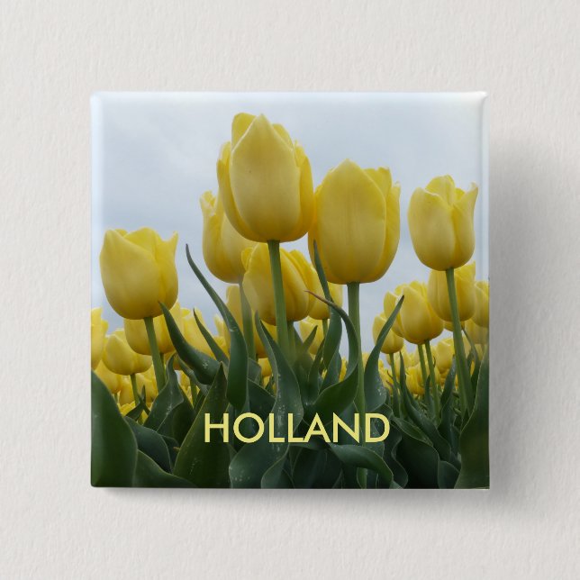 Yellow Tulips Holland Square Button (Front)
