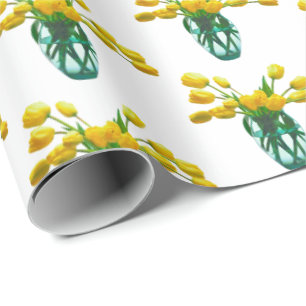Yellow Tulips in Vase on White Wrapping Paper