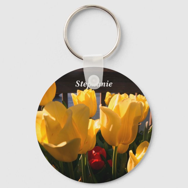 Yellow Tulips & Name Keychain (Front)