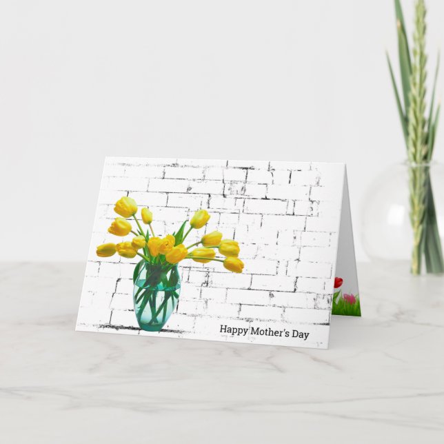 Yellow Tulips on Brick Mothers Day Card (Front)