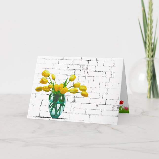 Yellow Tulips on Brick Name Day Card (Front)