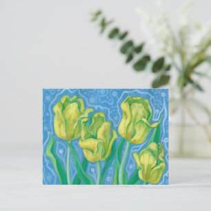Yellow Tulips, Spring Flowers Floral Art Painting  Postcard
