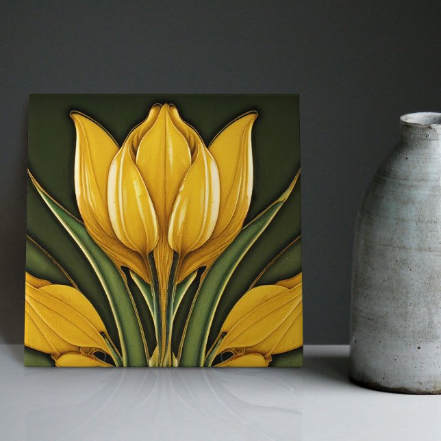 Yellow Tulips Symmetric Wall Decor Art Nouveau Cer Tile (Creator Uploaded)