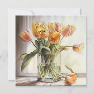 Yellow tulips watercolor card