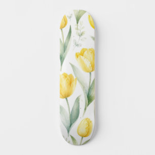 Yellow Tulips Watercolor Floral Painting Botanical Skateboard