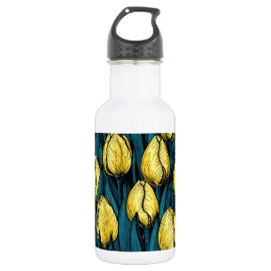 Yellow tulips with blue leaves 532 ml water bottle