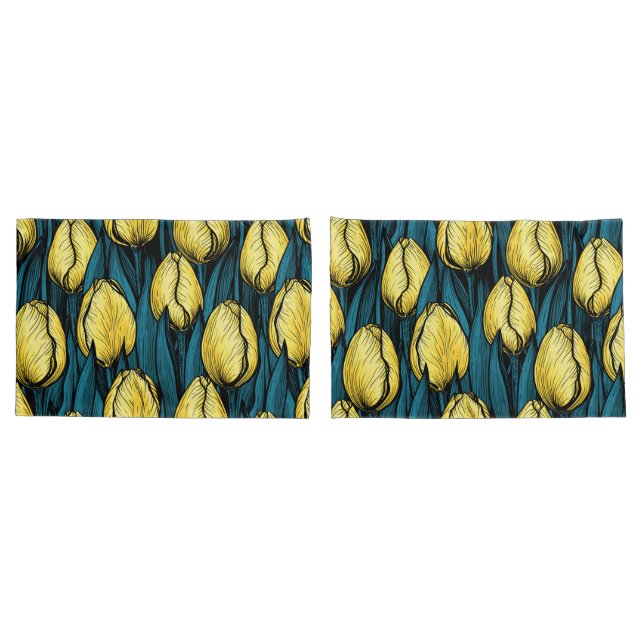Yellow tulips with blue leaves pillowcase (Back-Set)
