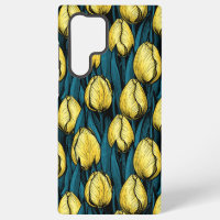 Yellow tulips with blue leaves