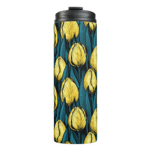 Yellow tulips with blue leaves thermal tumbler