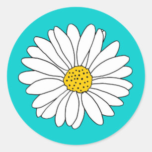 Yellow Turquoise and White Daisy Classic Round Sticker