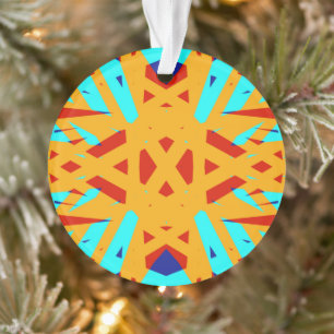 Yellow Turquoise Blue Geometric Art Deco Festive Ornament