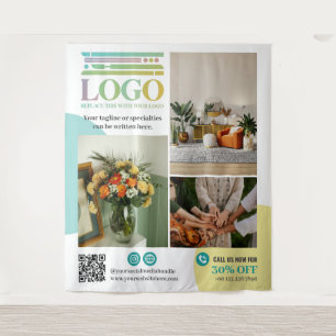 Yellow Turquoise Circles Logo Photos Business Tapestry