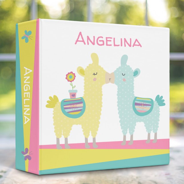 Yellow turquoise llamas cute cool fun name school binder (Creator Uploaded)