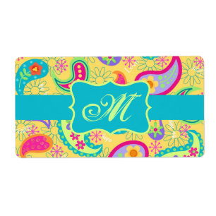 Yellow Turquoise Modern Pasley Pattern Monogram