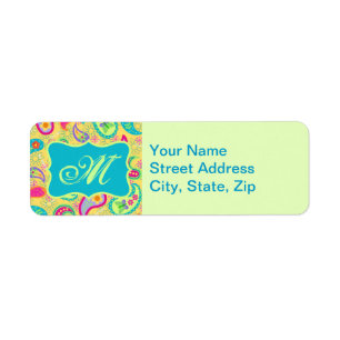 Yellow Turquoise Modern Pasley Pattern Monogram