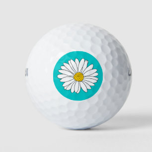 Yellow Turquoise & White Daisy  Golf Balls