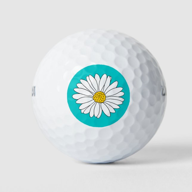 Yellow Turquoise & White Daisy  Golf Balls (Front)