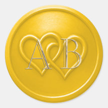 Yellow Two Hearts Intertwined Monogram Wedding