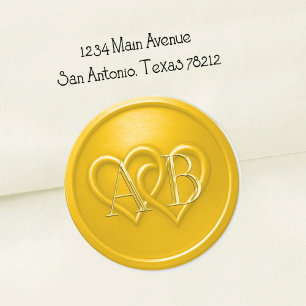 Yellow Two Hearts Intertwined Monogram Wedding Classic Round Sticker