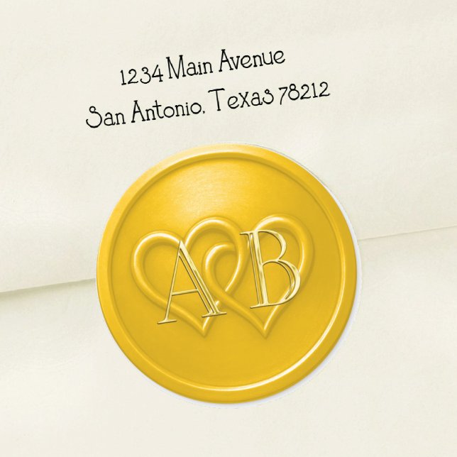 Yellow Two Hearts Intertwined Monogram Wedding Classic Round Sticker (Creator Uploaded)