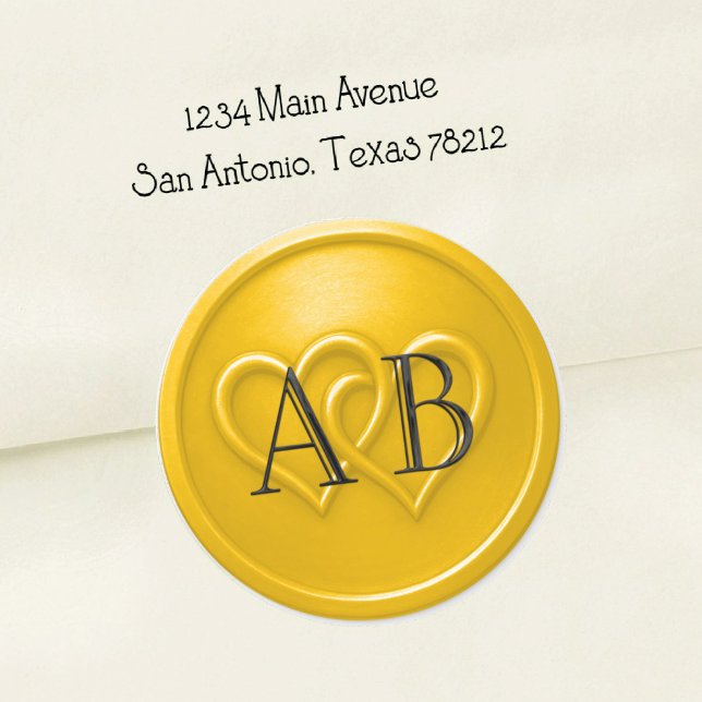 Yellow Two Hearts Intertwined Wedding Black  Classic Round Sticker (Creator Uploaded)