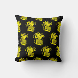 Yellow Type Writing Machine Throw Pillow