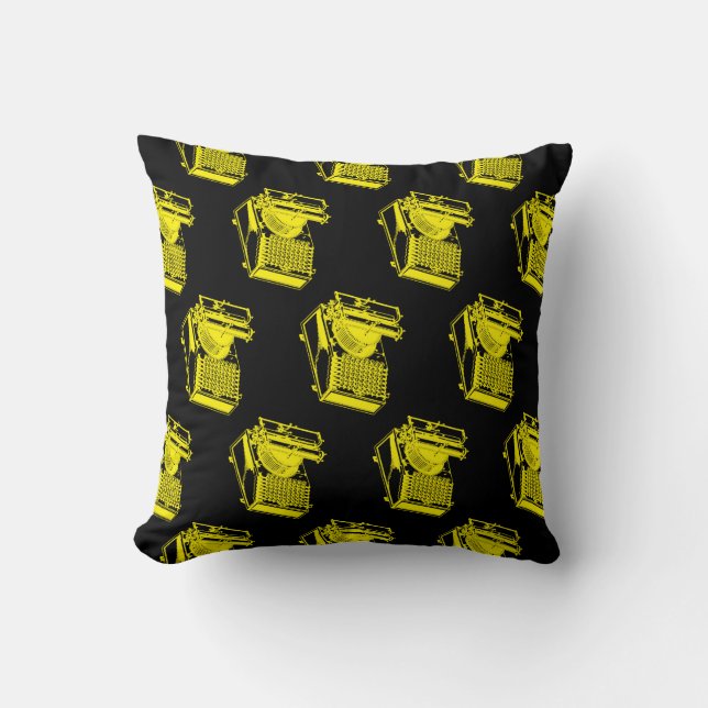 Yellow Type Writing Machine Throw Pillow (Front)