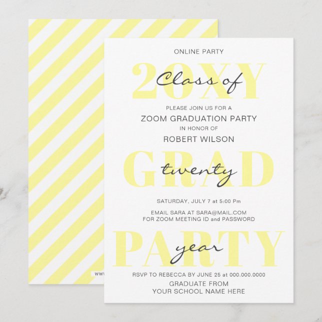 Yellow Typography Modern Online Graduation Party Invitation (Front/Back)