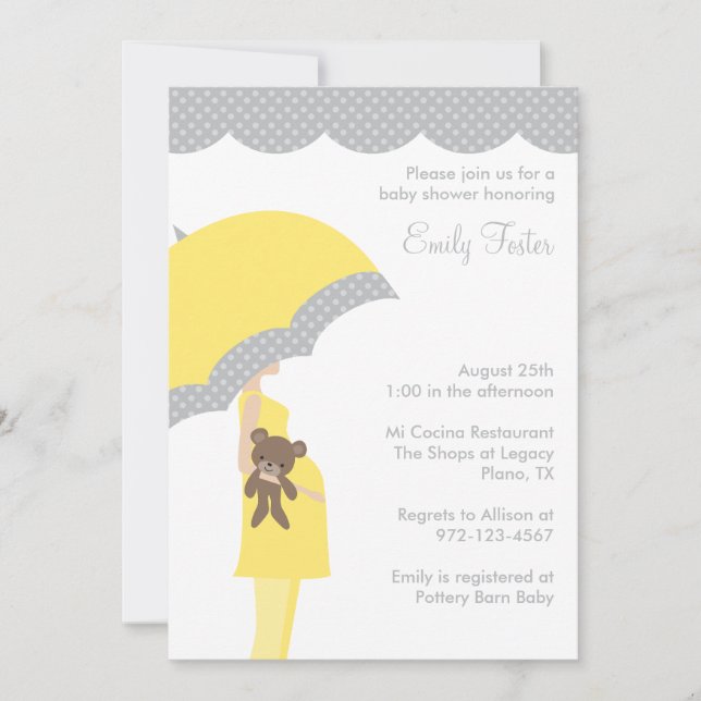 Yellow Umbrella Baby Shower Invitations (Front)
