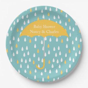 Yellow Umbrella Baby Shower Plate