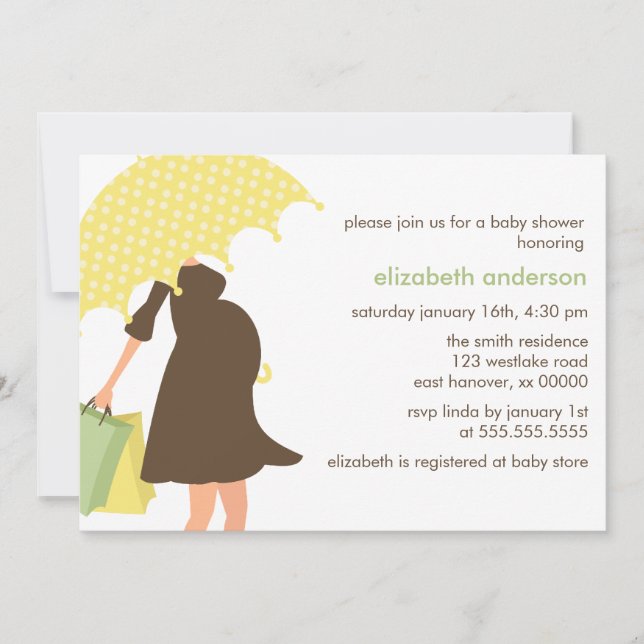Yellow Umbrella Mom Neutral Baby Shower Invitation (Front)