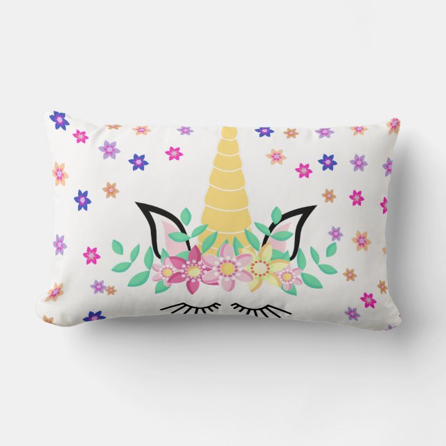 Yellow Unicorn Flower Print Pillow (Front)