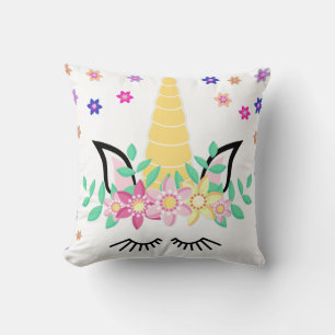 Yellow Unicorn Flower Print Throw Pillow