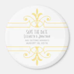 Yellow v2 Fancy Ornamental Save the Date Magnet