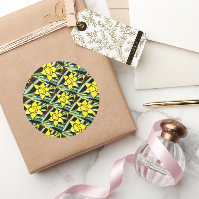 Yellow Valuable Flowers Pattern Classic Round Sticker (Gifting)