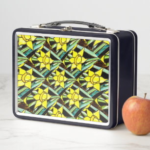 Yellow Valuable Flowers Pattern Metal Lunch Box